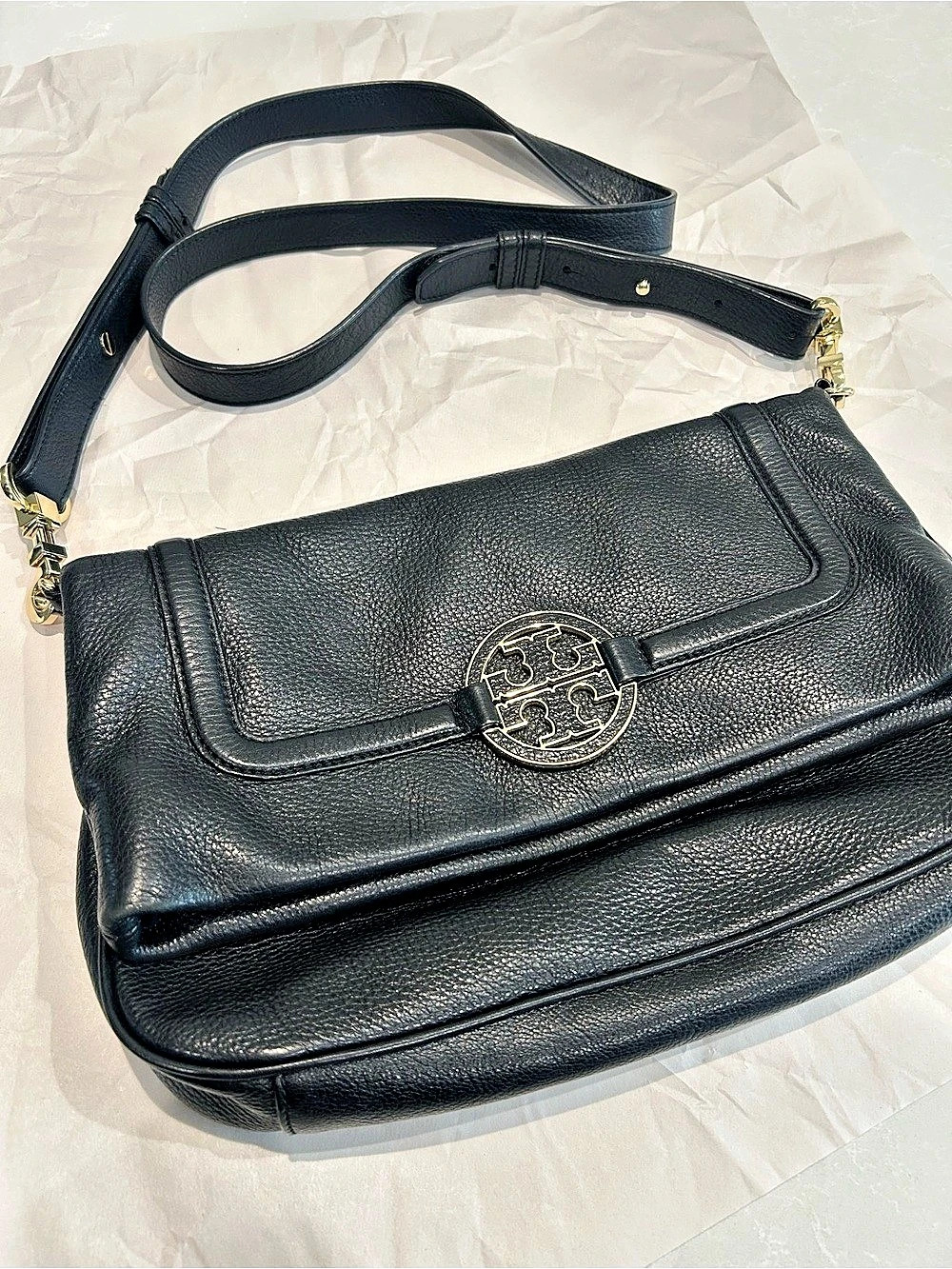 Tory Burch McGraw Fold-Over Crossbody Bag Black Leather